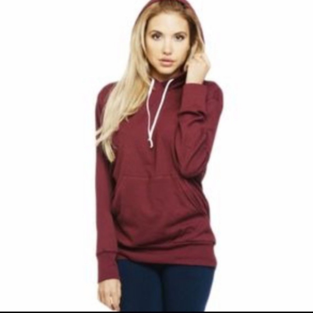 NWOT Burgundy Oversized Long Sleeve Hooded Sweatshirt, Size Small